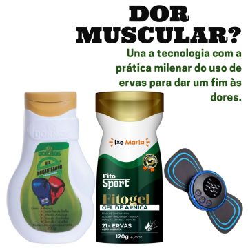 Gel Nocauteador + Gel Massageador de Arnica FitoSport 21 ervas + Mini Massageador Portátil Recarregável