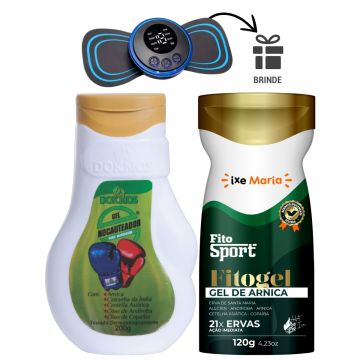 Gel Nocauteador + Gel Massageador de Arnica FitoSport 21 ervas + Mini Massageador Portátil Recarregável