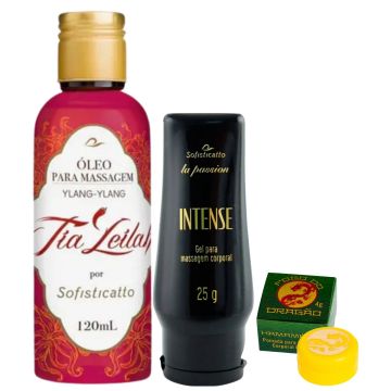 Tia Leilah Óleo Para Massagem Ylang-Ylang + Gel Lubrificante Intense + Pomada Fogo do Dragão Hamamelis