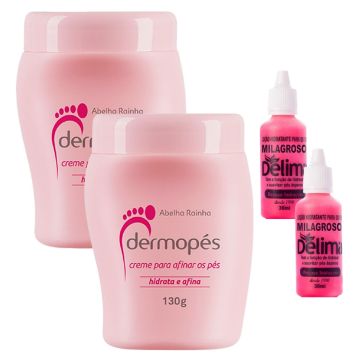 Kit Cuidados para Pés Ressecados e Rachados: 2 Creme Dermopés Afina os Pés 130 g + Loção Hidratante Delima Milagroso
