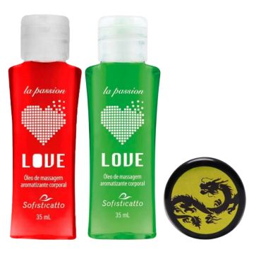 Kit Sexy Shop: Óleo para Massagem Love Hot Morango + Lobe Hot Menta + Pomada Fogo do Dragão Original