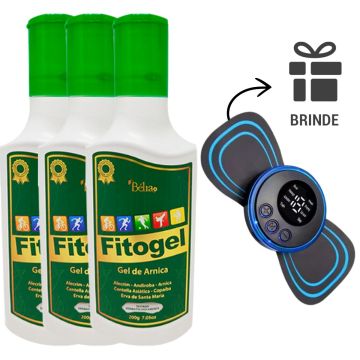 Kit 3 Fitogel Gel de Arnica Bélia 200g + Massageador Portátil Recarregável