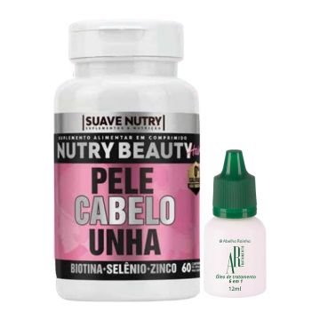 Nutry Beauty Pele, Cabelo e Unha 60 capsulas + Óleo para unha Tratamento 6 x 1 Abelha Rainha