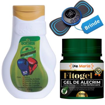 Gel Nocauteador + Gel de Alecrim Fitogel + Mini Massageador Portátil Recarregável