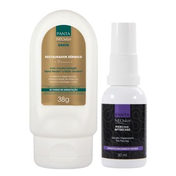 Neoskin Green Restaurador Dérmico Premium Cuidado para Pele com Tatuagem 38g + Solução Higienizante e Cicatrizante Piercing AfterCare 30 mL