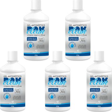 Álcool em Gel para Mãos 70% Antisséptico 500 ml 5 Unidades