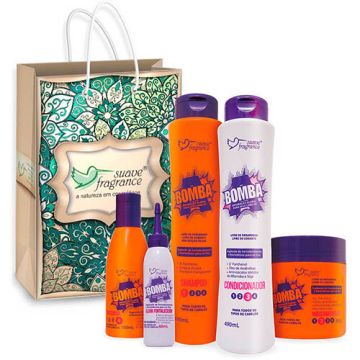 Kit Shampoo + Condicionador + Máscara Capilar + Creme sem Enxágue + Elixir + Sacola Suave Fragrance Bomba A Ref. 8123