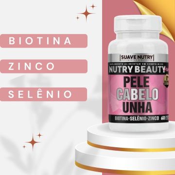 Nutry Beauty Pele, Cabelo e Unha 60 capsulas + Óleo para unha Tratamento 6 x 1 Abelha Rainha