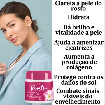 Kit 3 Creme Facial Clareador de Marcas Rosa Mosqueta Rosativ 55g -Abelha Rainha