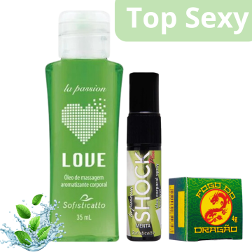 Óleo Shock Plus Menta + Love Hot Menta + Fogo do Dragão Vibrante (verde)