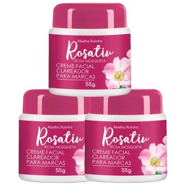 Kit 3 Creme Facial Clareador de Marcas Rosa Mosqueta Rosativ 55g -Abelha Rainha