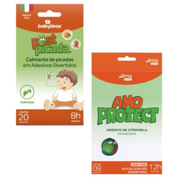 Adesivo Repelente Natural Amo Protect 8 Unidades + Post Picada Adesivo Calmante Alívio Para Picada De Mosquito
