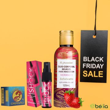 Kit 1 Óleo Beijável Morango 120ml + 1 Óleo Spray Shock Plus Morango 15ml + 1 Fogo do Dragão Ginseng Azul 4g Sofisticatto